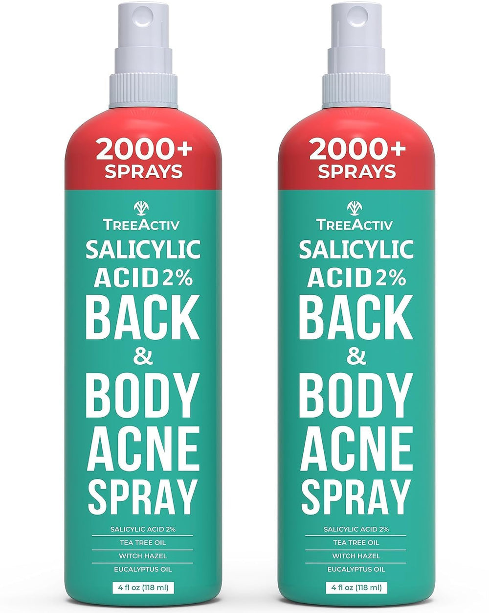 TreeActiv salicylic acid back-and-body acne spray bottle shows fast-drying coverage for larger areas.