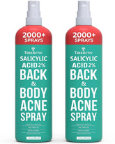 TreeActiv salicylic acid back-and-body acne spray bottle shows fast-drying coverage for larger areas.