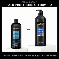 TRESemmé Argan oil blend ingredient panel highlights nourishing shine and heat protection.