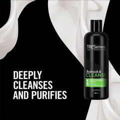 TRESemmé Deep Cleansing Shampoo in-use on hair after buildup for a cleaner feel
