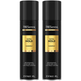 TRESemmé extra-hold hairspray bottle displays strong hold for lasting hairstyles.