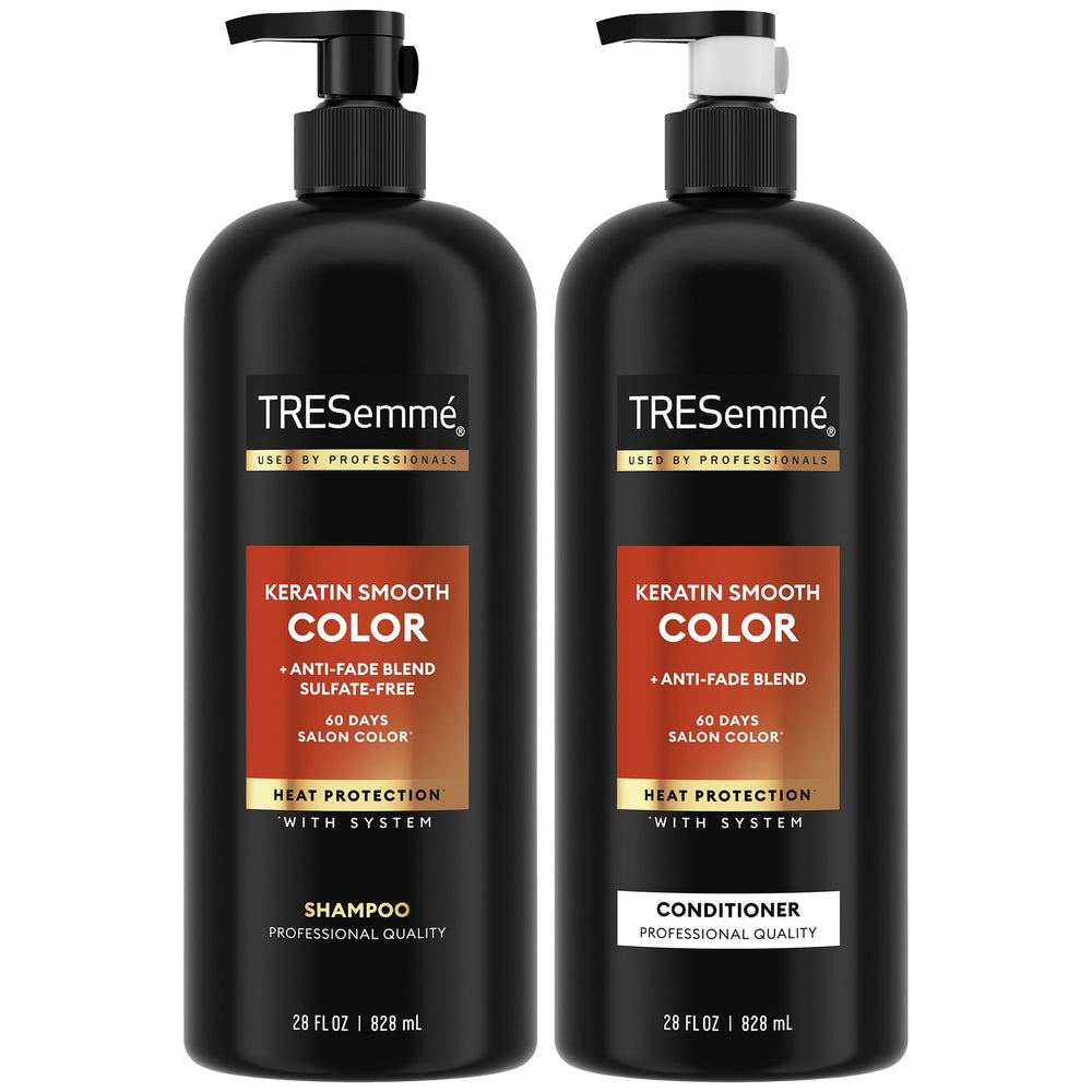TRESemmé Keratin Smooth Color shampoo bottle demonstrates color-safe formula for vibrant, glossy hair