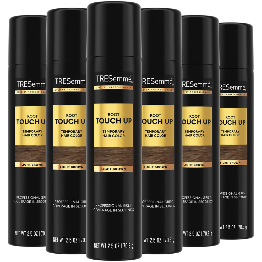 TRESemmé light brown root touch up spray travel pack bottles for quick concealment on the go.