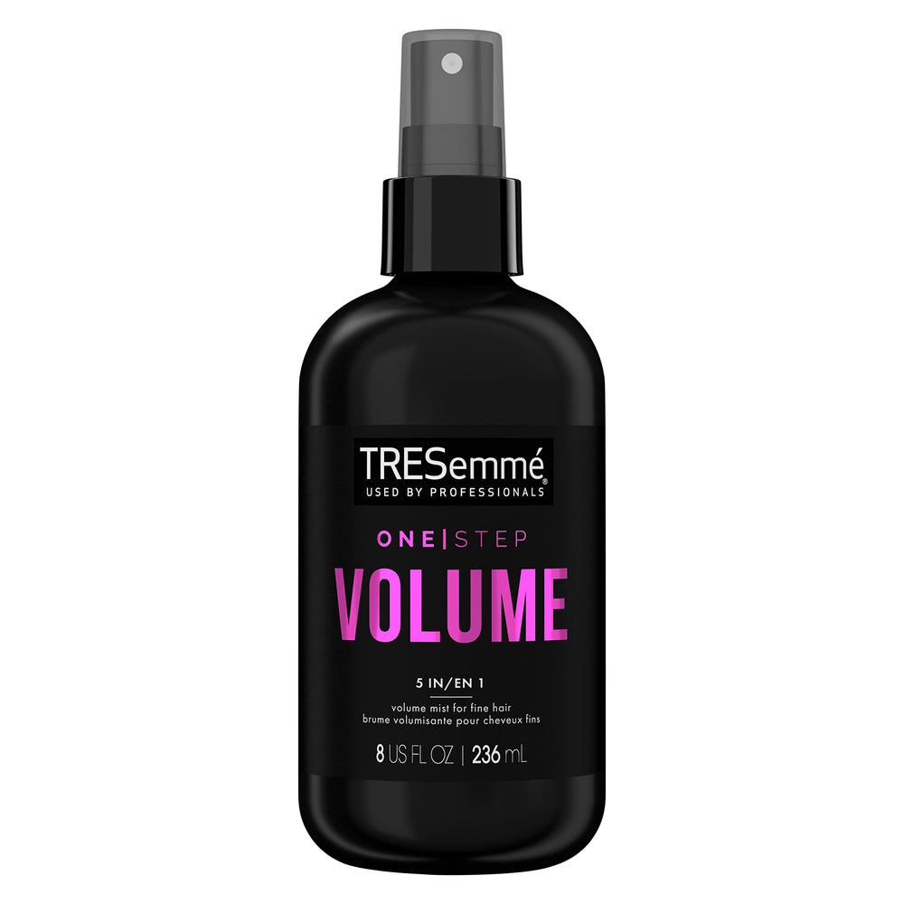 TRESemmé One Step Volume Mist bottle close-up showing lightweight lift.
