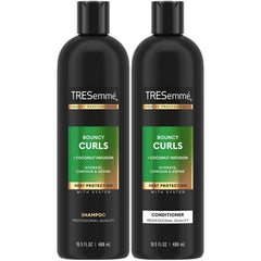 TRESemmé Bouncy Curls shampoo bottle with coconut infusion delivers hydration for curly hair.