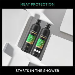 TRESemmé Bouncy Curls shampoo pump bottle for easy shower routine and even distribution.