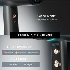 Tresses Touch concentrator nozzle delivers focused airflow for sleek styles.