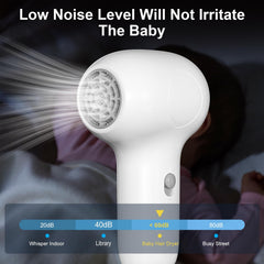 Trewf gentle flow 100°F air providing comfortable infant drying
