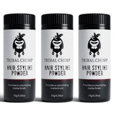 Tribal Chimp Hair Powder 3-piece set packaging shows compact, cost-efficient styling for daily use