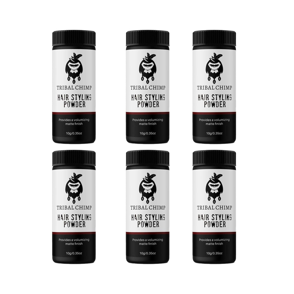 Tribal Chimp Hair Styling Powder packaging shows long-lasting matte finish.