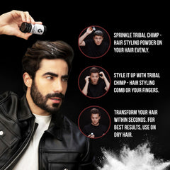 Tribal Chimp Hair Styling Powder volume-boost image highlights lifted roots.