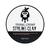 Tribal Chimp styling clay strong hold closeup demonstrates all day hold for any hair type