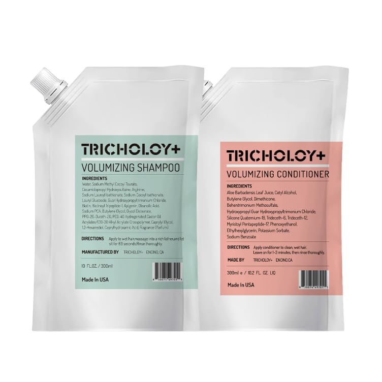 Tricholoyplus volumizing shampoo bottle shows root lift for fuller-looking hair