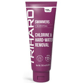 TRIHARD Swim Shampoo bottle by the pool for post-swim hydration.