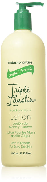 Triple Lanolin original formula hand lotion pump shows smooth, hydrated skin