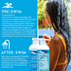 TRISWIM hair care bundle packaging shows salon-quality post-swim kit.