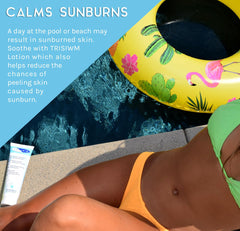 TRISWIM Swim Lotion contains Vitamin E and Pro-Vitamin B5 for hydration.