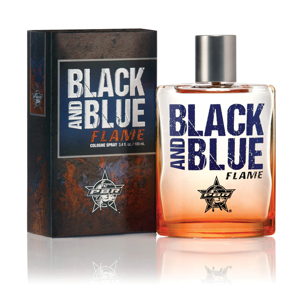 Tru Fragrance Beauty Tru Western PBR Black and Blue Flame bottle—bold, fresh scent for active days.
