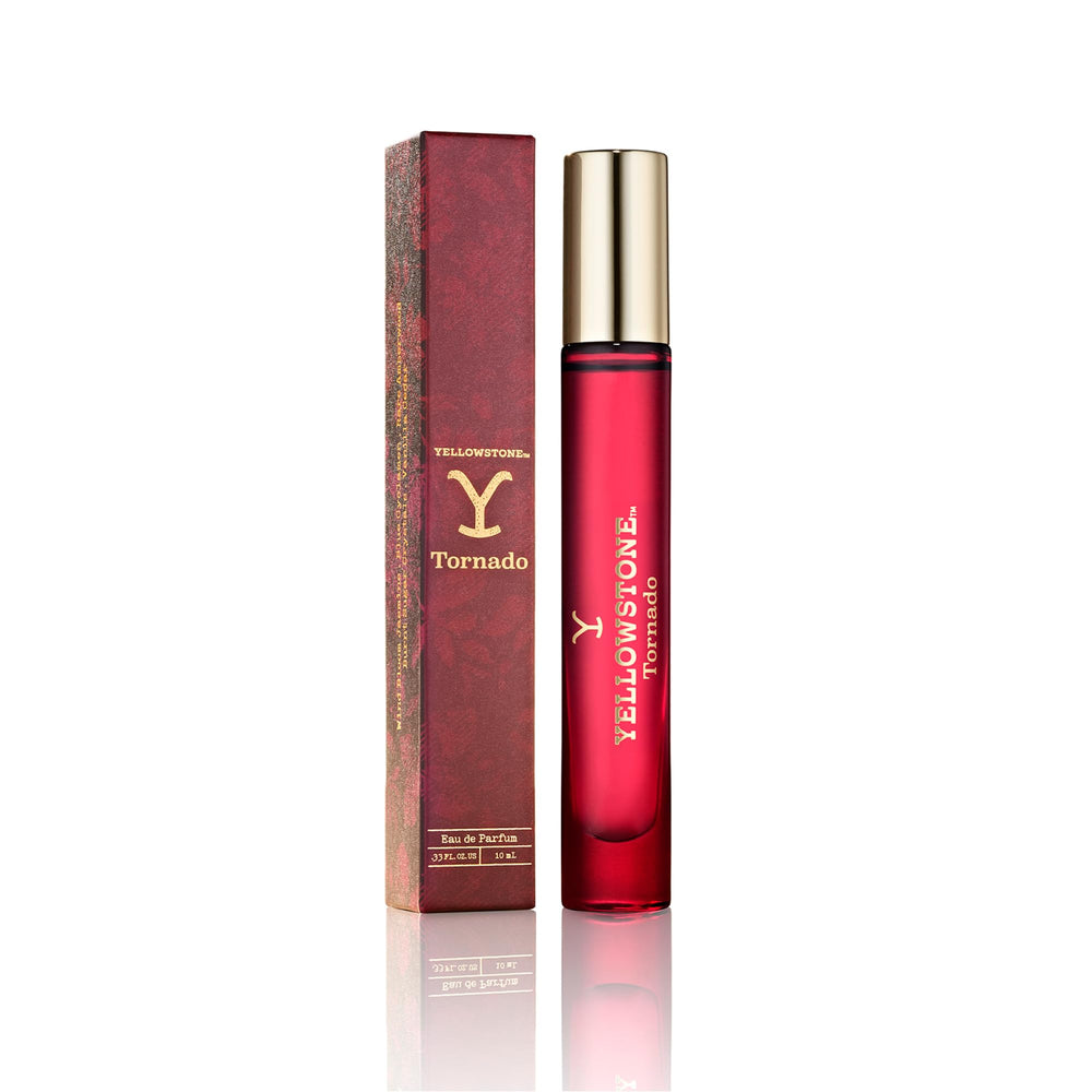 Tru Fragrance Beauty Yellowstone Tornado bottle closeup for on-the-go scent.