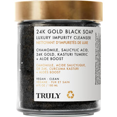 Truly 24K Gold Black Soap bottle offering a luxe cleanse for purified, refined pores