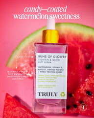 Truly Buns Glowry serum dispenser close-up showing easy-to-use pump.