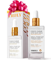 Truly Coco Cloud after shave serum bottle pouring for soothing post-shave hydration
