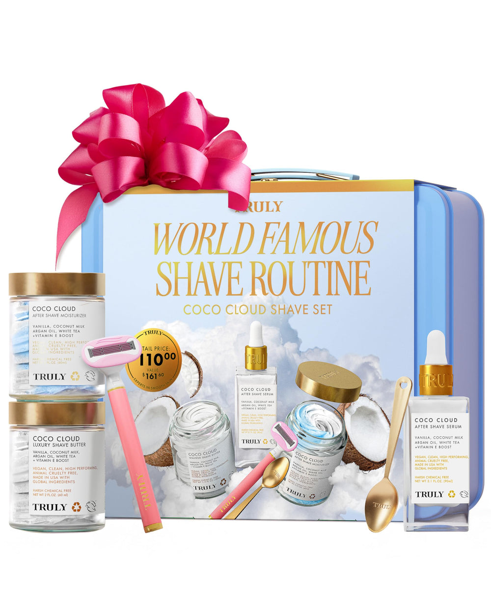 Truly Coco Cloud Shave Set packaging ready for gifting and travel, suggesting a complete routine.