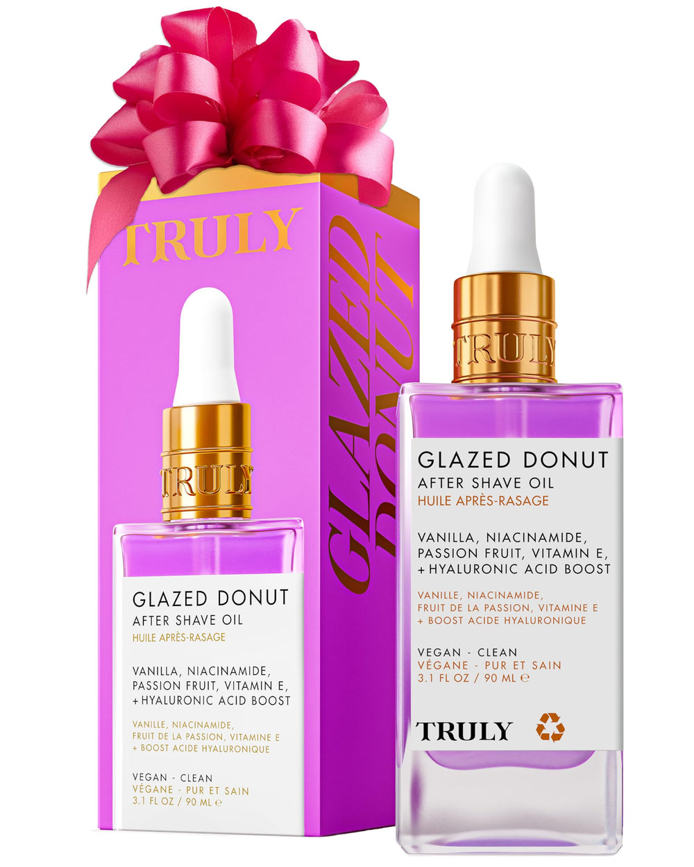 Truly Glazed Donut After Shave Oil bottle with premium cooling serum packaging for post-shave hydration
