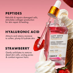 Truly Soft Serve After Shave Oil label close-up with premium formula details.