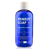 Truremedy Naturals lavender shea body wash bottle highlights comforting hydration for dry skin.