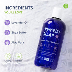 Truremedy Naturals ingredients image showcases shea butter and essential oils for nourishment.