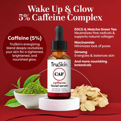 TruSkin caffeine serum applied around the eye area to address puffiness.