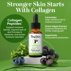 TruSkin Pro Collagen Serum dropper dispensing a fragrance-free peptide formula for daily care