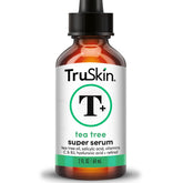 TruSkin Tea Tree Oil Acne Serum bottle on vanity for daily skin clarifying routine