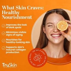 TruSkin Vitamin C Serum applied on face showing even tone and radiance
