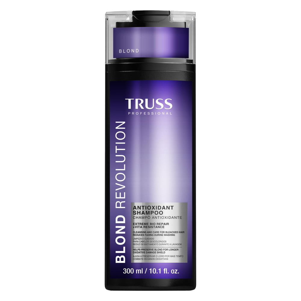 TRUSS Blond Revolution Shampoo bottle front showing color-safe cleansing for blond hair.