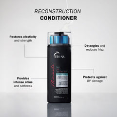 TRUSS Miracle Hair Conditioner pump delivers even distribution for gentle detangling during styling.