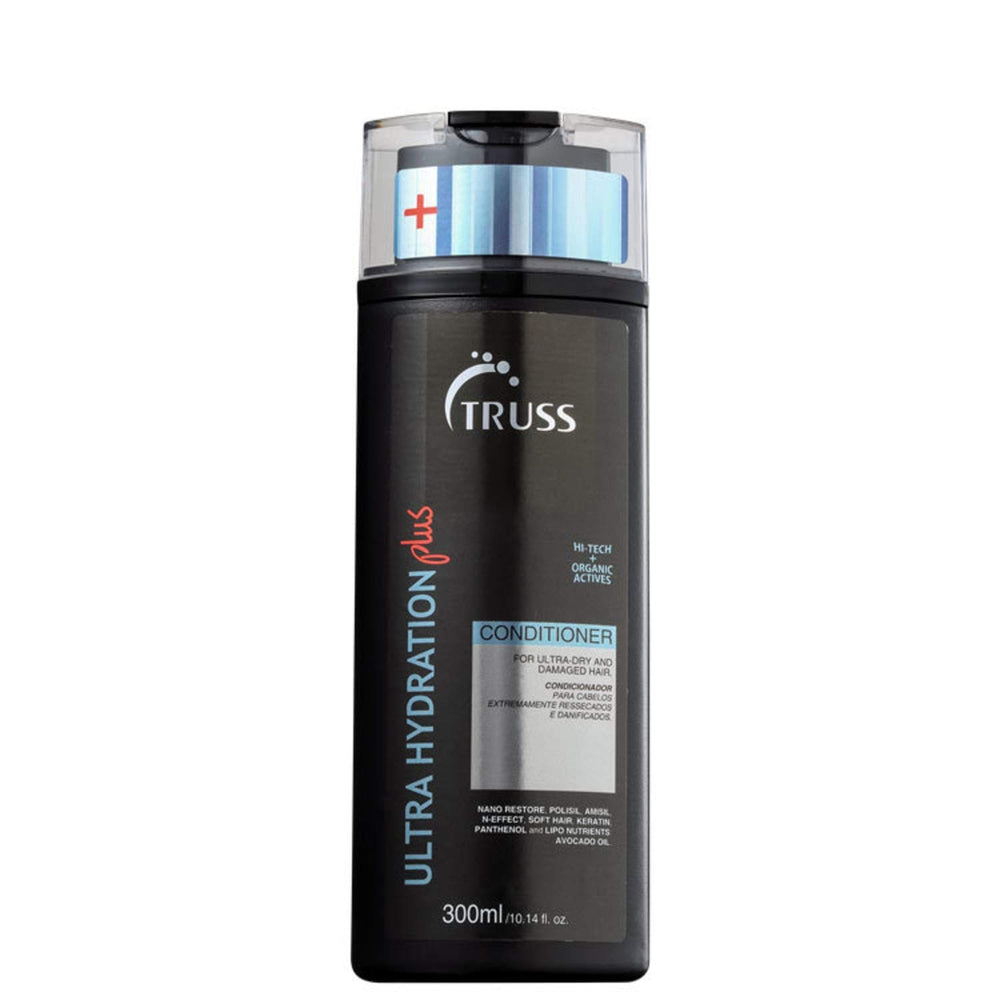 TRUSS Ultra Hydration Conditioner bottle pour for deeply moisturized, frizz-controlled hair.
