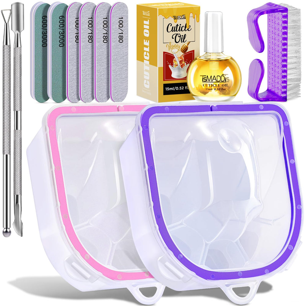 TsMADDTs nail remover kit bowls layered design for efficient soaking and dual hands.