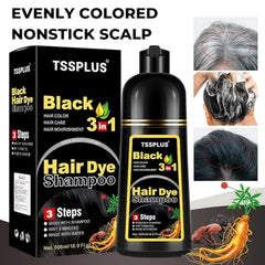 TSSPLUS Black Hair Dye Shampoo lather demonstrates quick color action on gray roots.