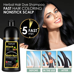 TSSPLUS Black Hair Dye Shampoo gray-hair-coverage close-up shows natural shine.