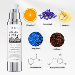 TUJHG Vitamin C Retinol Serum texture swatch shows smooth, even-toned skin potential