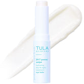 TULA 24-7 Power Swipe eye balm jar close-up shows hydration and brightness
