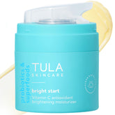 TULA Bright Start bottle close-up, illustrating a lightweight gel-cream hydration.