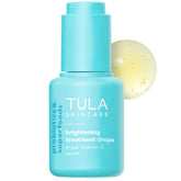 TULA Brightening Treatment Drops bottle ready for nighttime routine, aiming for a radiant morning glow.