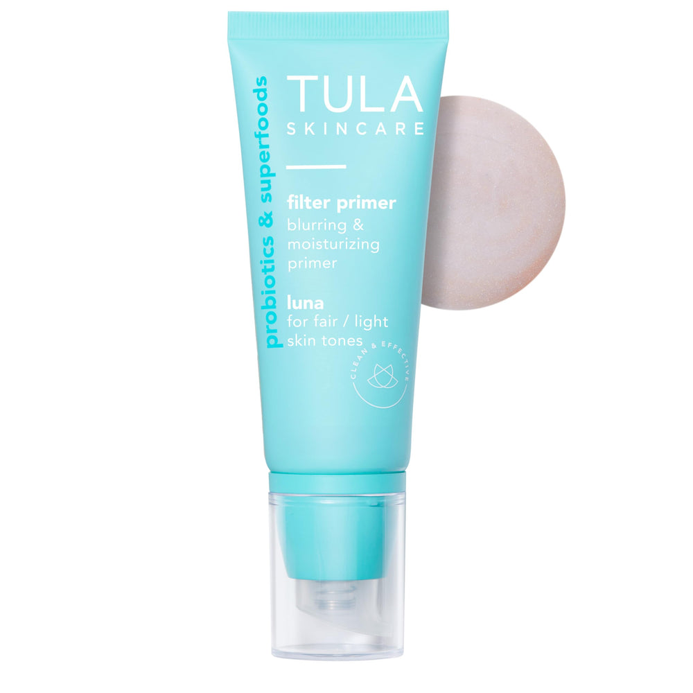 TULA Face Filter Primer Supersize Luna bottle showing the hydrating blur for smoother skin.