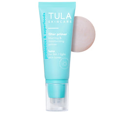 TULA Face Filter Primer Supersize Luna bottle showing the hydrating blur for smoother skin.