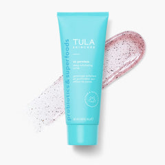 TULA So Poreless ingredient view with pink salt crystals and probiotic extracts.
