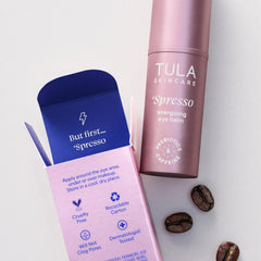 TULA Spresso Iced Eye Balm cooling formula for instant under-eye refreshment.