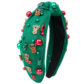 TULOBI Christmas headband for women with red-green rhinestones and pearls for festive styling